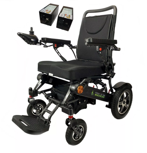 Manufacturer Refurbished - Heavy Duty Aluminium Electric Folding Wheelchair/Powerchair (With 2x Battery) Carbon Effect