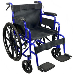 Lightweight Folding Wheelchair Attendant Brakes Self Propelled Mag Wheels - Blue